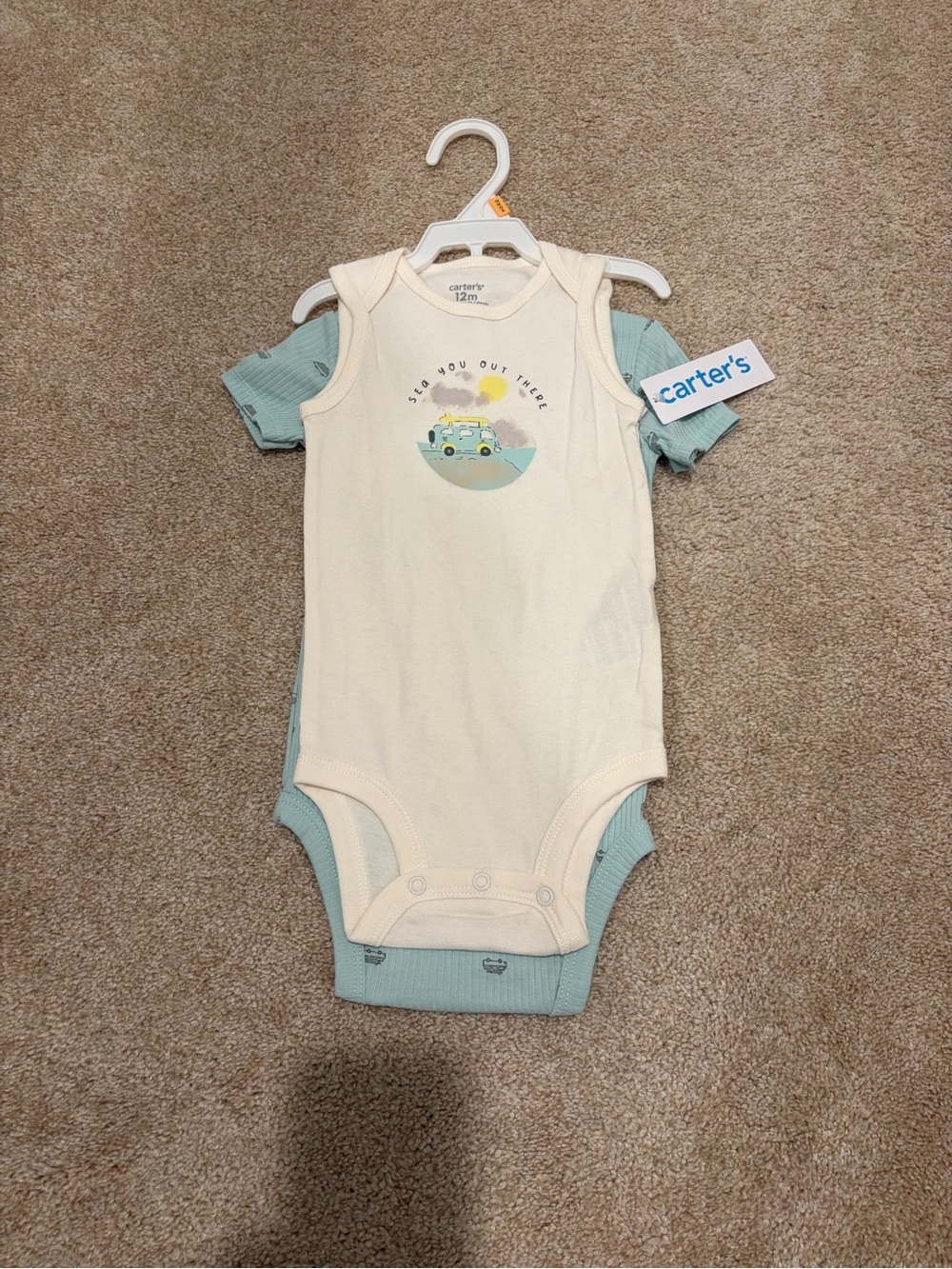 Carter's Cream & Sage Green Sleeveless Bodysuit Set